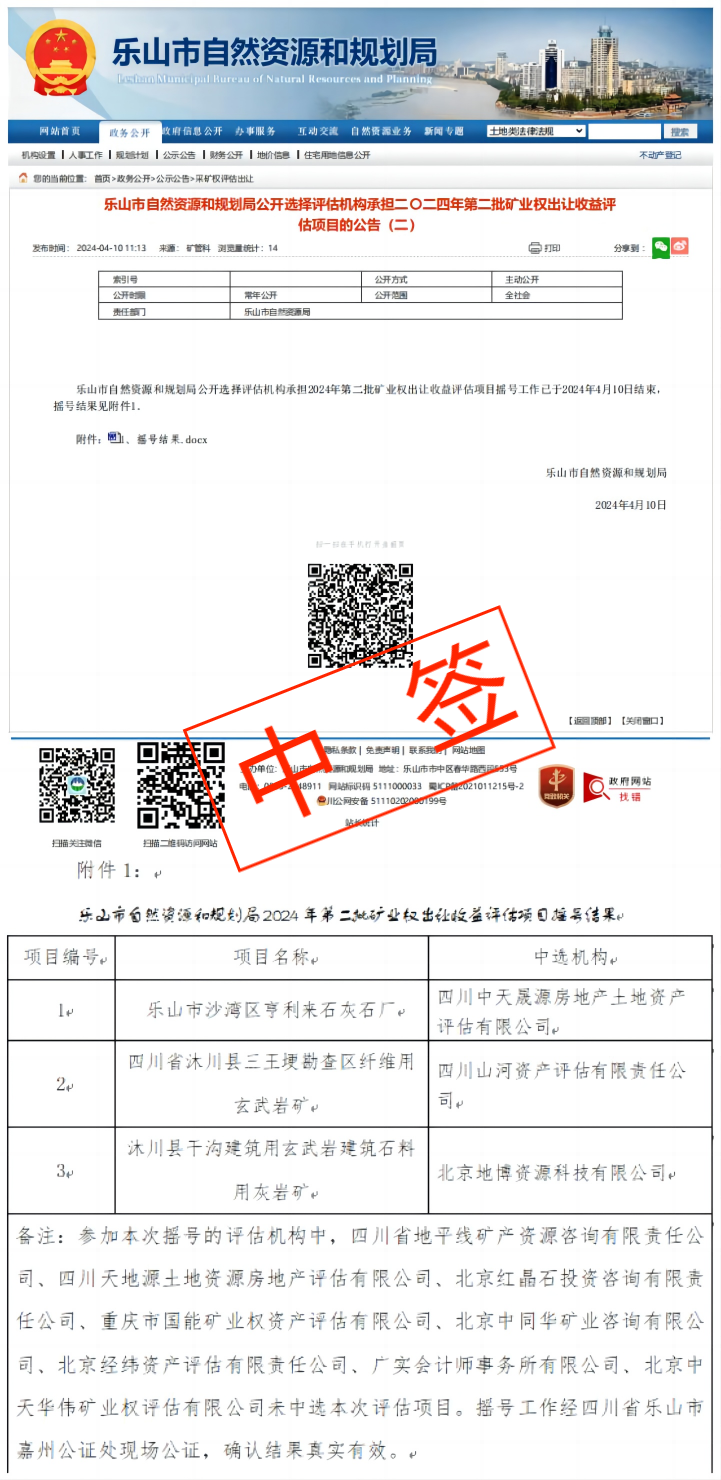 恭喜中簽！樂山市沐川縣三王埂勘查區(qū)纖維用玄武巖礦
